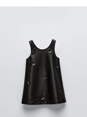 Zara Black Faux Leather Floral Appliqué Dress